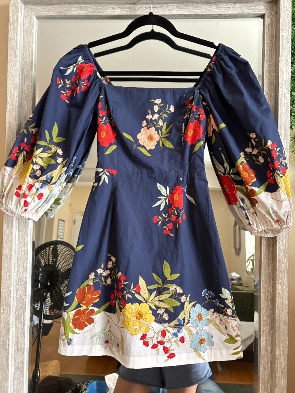 Cara Cara Navy Floral Smocked Square Neck Dress XXS
